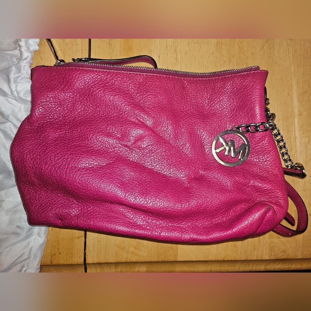 Michael Kors Pink Leather Shoulder Bag with Logo Charm